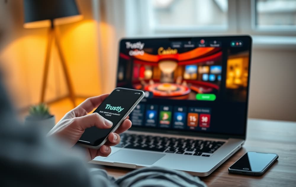 Norsk spiller som gjør casinoinnskudd med Trustly på mobilen