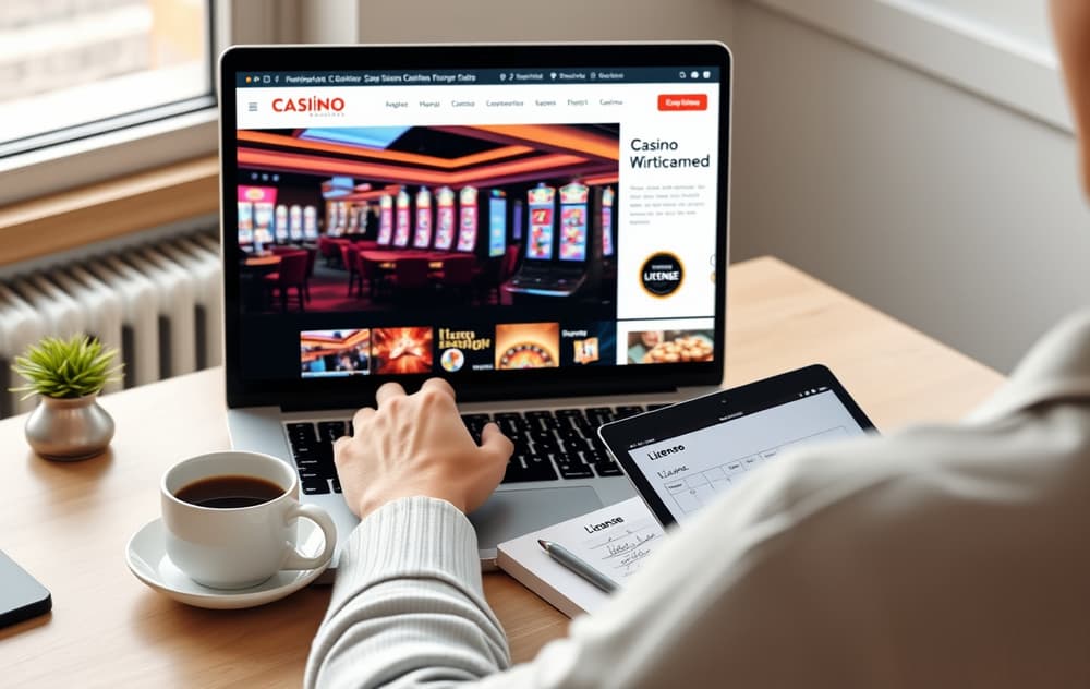 Person som sammenligner casino uten registrering på laptop og nettbrett