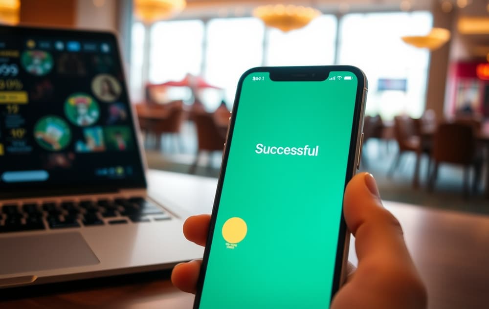 Mobilskjerm med bekreftelse på uttak fra casino